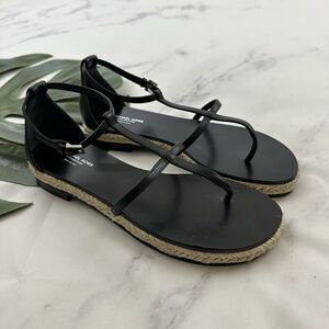 Michael Kors Collection Womens Espadrille Sandals Size 36 Black Leather Flat